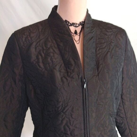 Dana Buchman Vntg Dark Brown Fitted Embroidered Puffer Zip Up Jacket 10P - Picture 3 of 17